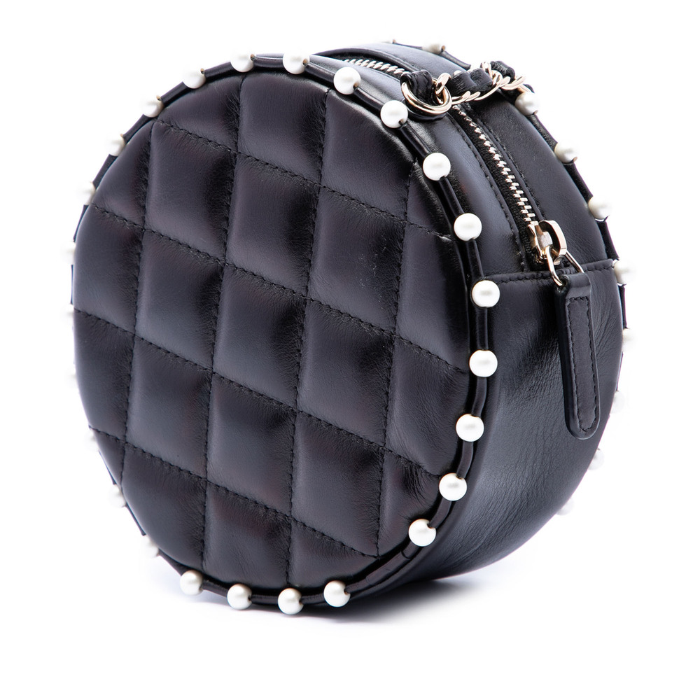 Pre-Loved Chanel Quilted Calfskin Pearl Studded Round Clutch with Chain - Picture 2 of 7